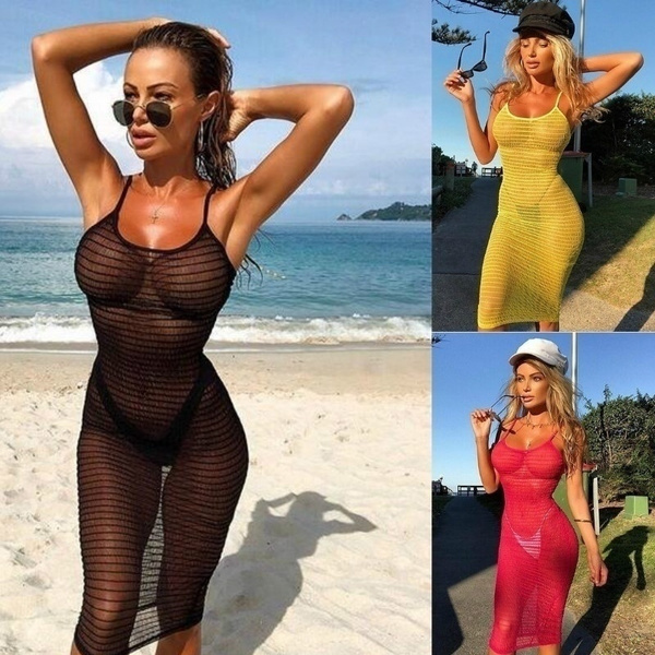 Womens Sexy Perspective Halter Dress ...